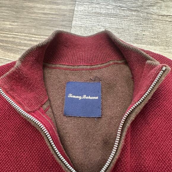 Tommy Bahama Red Men L Cotton Cashmere Preppy Mock Neck 1/4 Zip Pullover Sweater - Picture 4 of 9